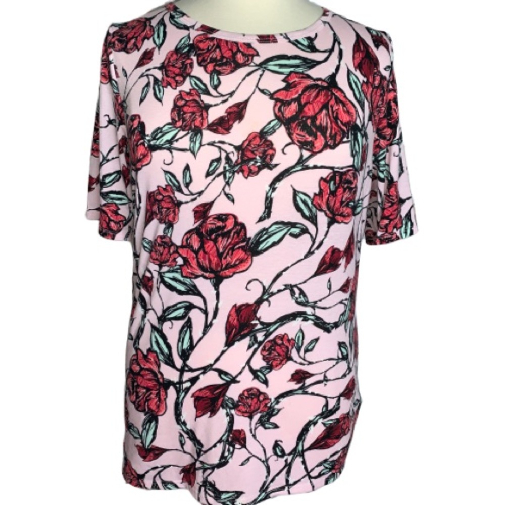 LuLaRoe 3x Gigi Pink Floral Fitted Tee